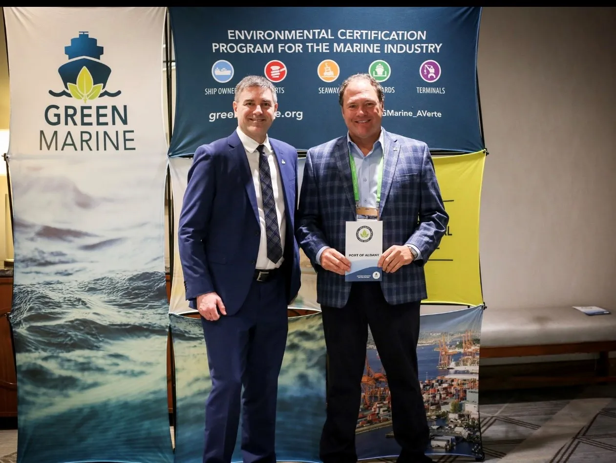 Green Marine International CEO and President David Bolduc with Port of Albany's John Kosa